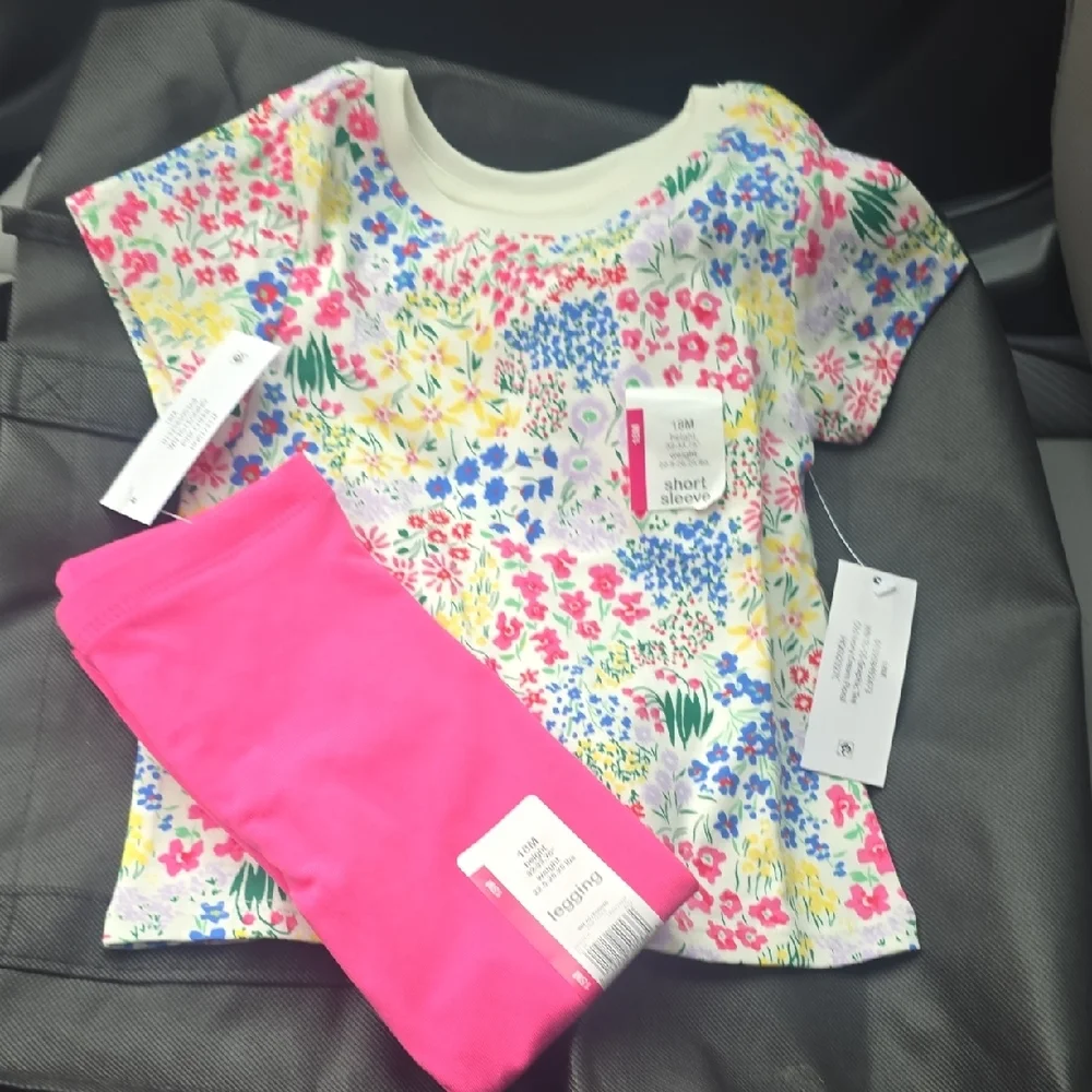 wonder nation Floral Short Sleeve Tee - Pink Blue Yellow Green on Cream